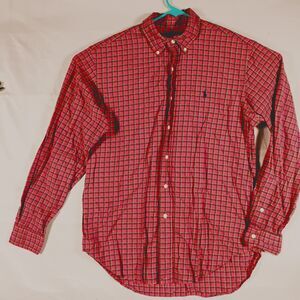 Ralph Lauren Classic Fit Mens Button Up Shirt Medium Red Green Window pane Faded